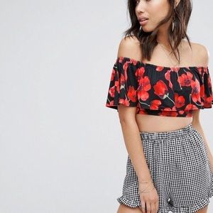 Boohoo floral off shoulder crop top